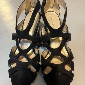 Bandolino Black Suede Strappy Cage Wedge Sandals Size 7